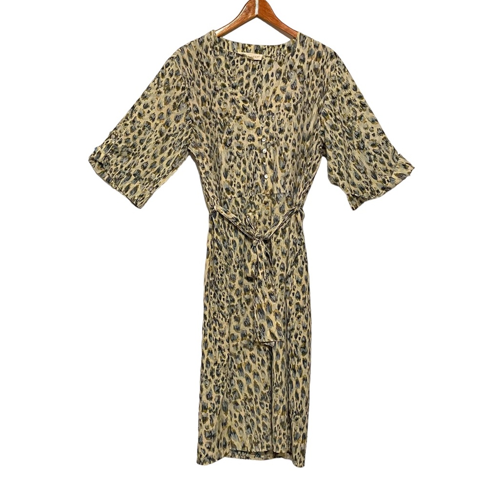 Lovestitch NWOT V-Neck Tie Waist Short Sleeve Midi Dress Brushstrokes Size M